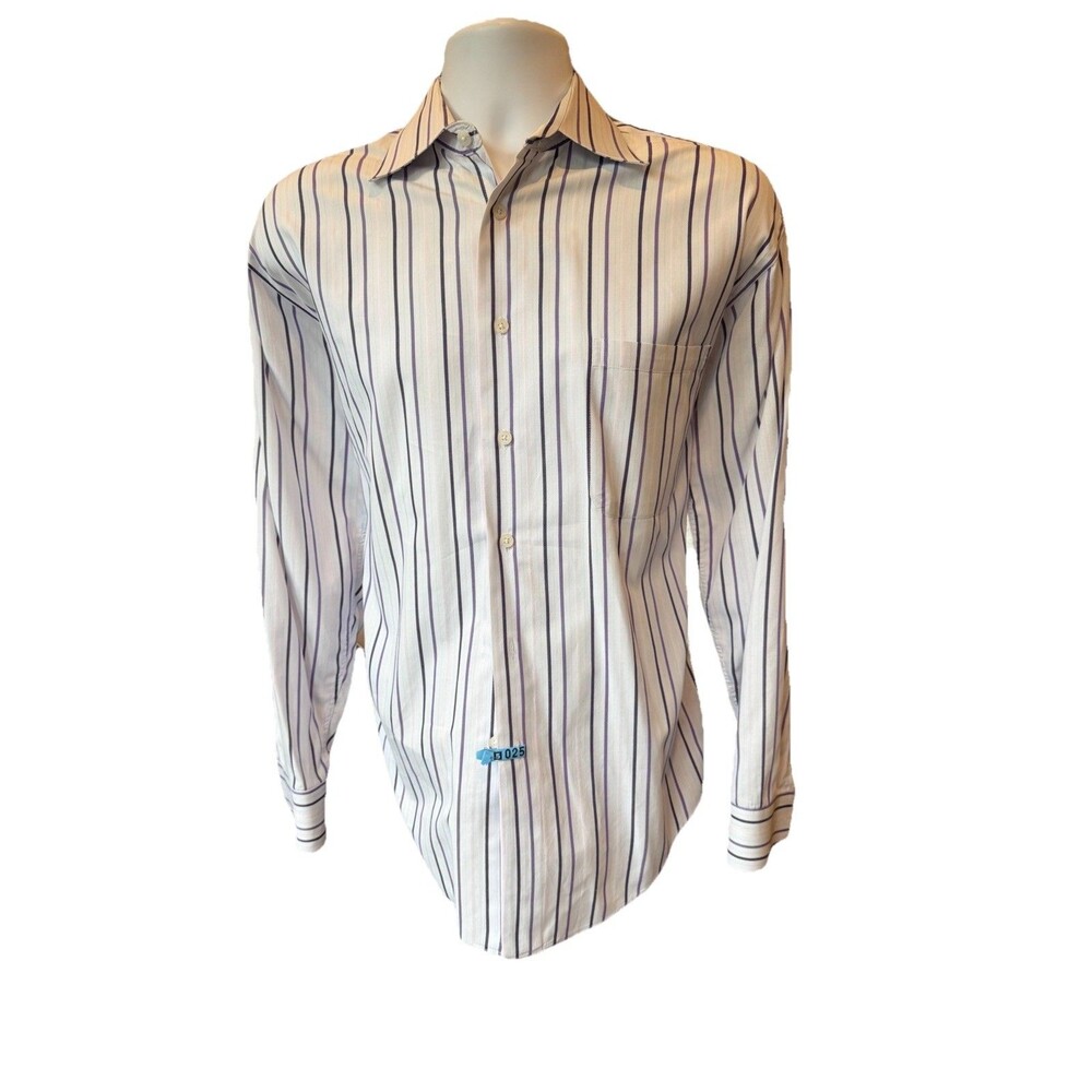 Jhane Barnes Shirt 15 1/2" 32/33 Purple Stripes Long Sleeve Flip Cuff Cotton EUC